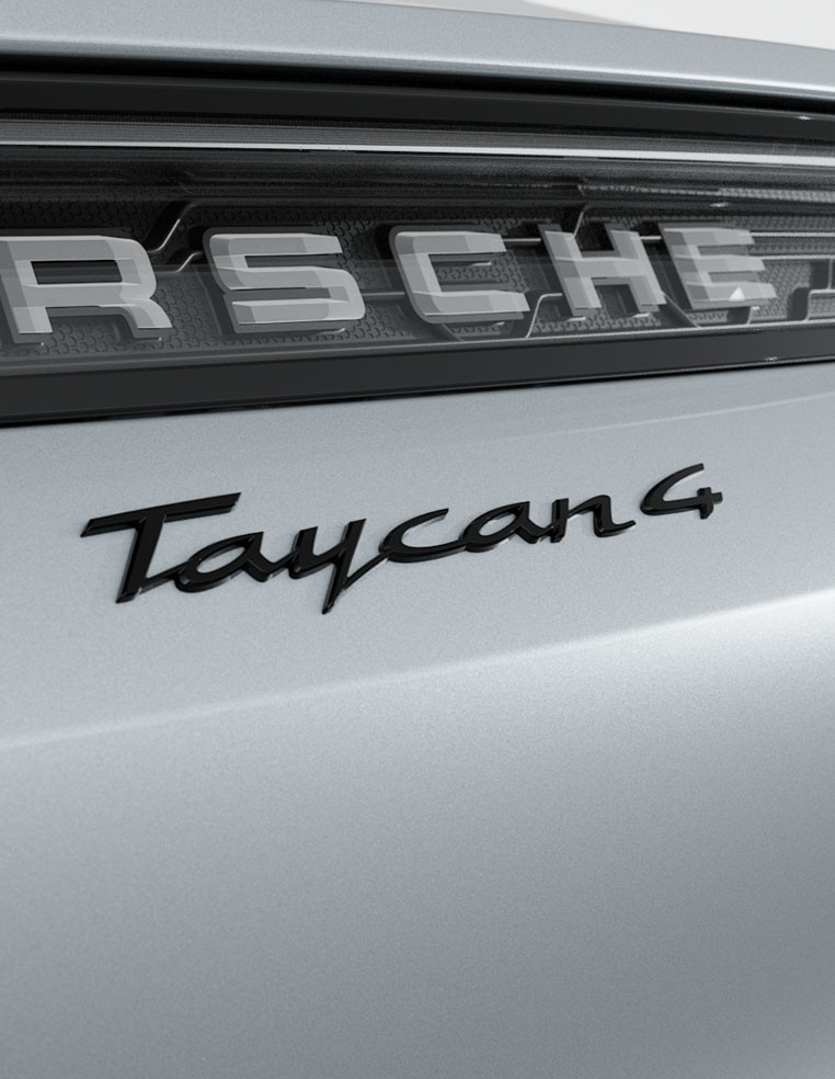 Logo emblème lettering Taycan 4 finition noir brillant