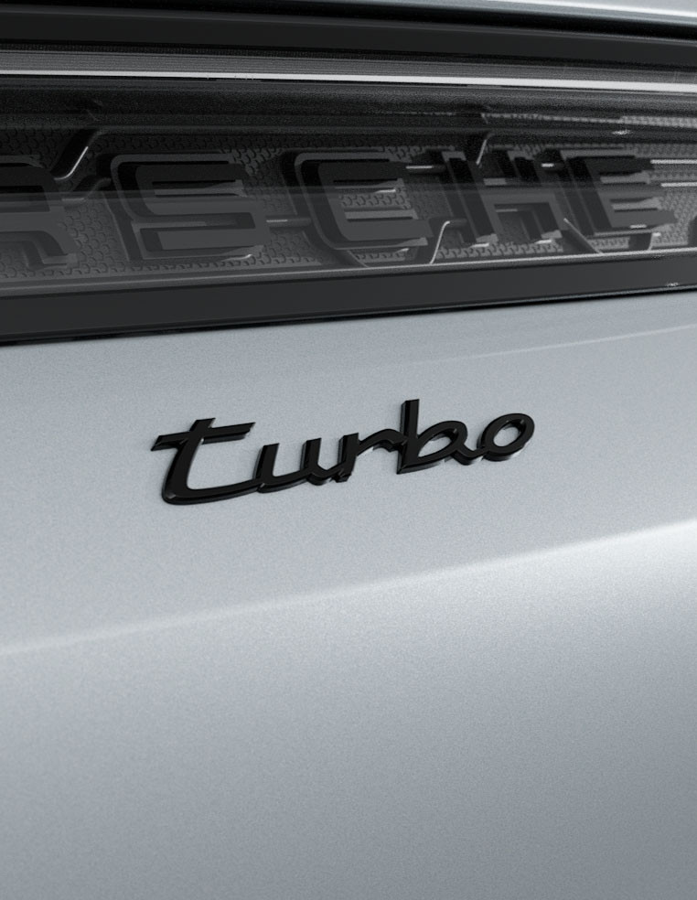 Logo emblème lettering Taycan Turbeo finition noir brillant