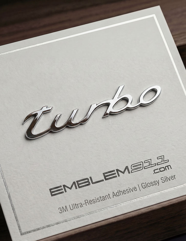 Rear lettering Turbo glossy silver for Porsche trunk