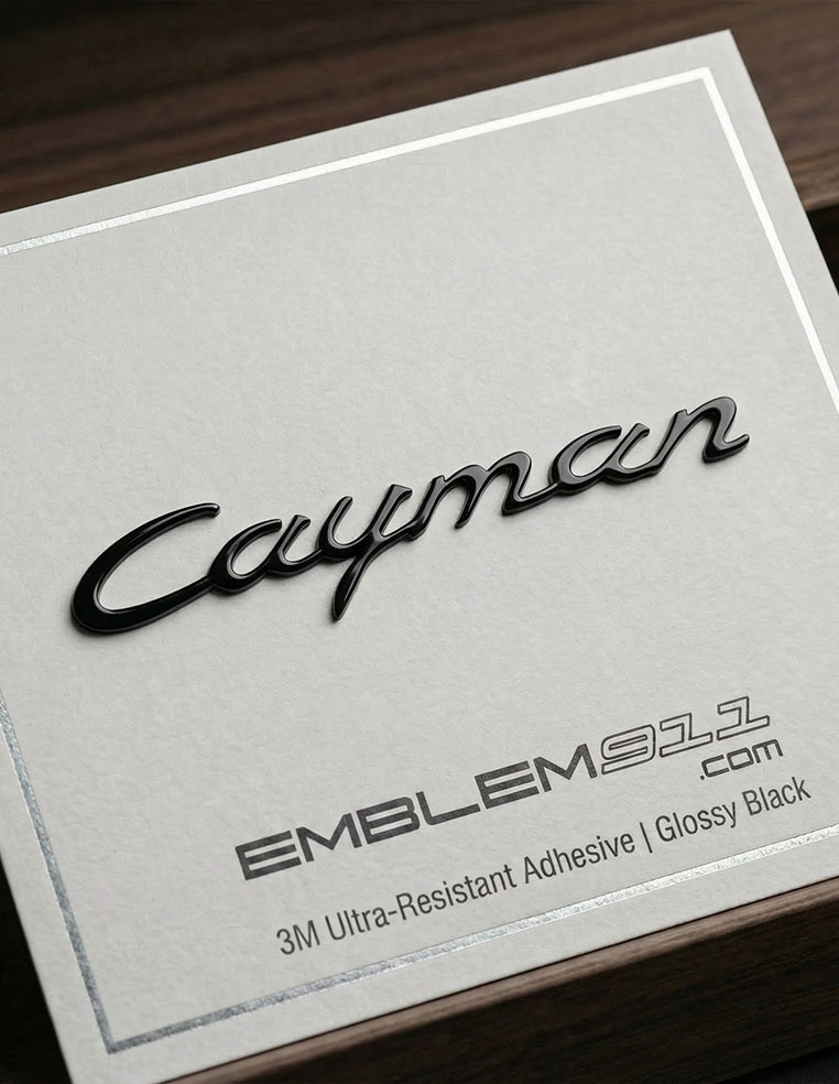 Logo sigle Cayman noir brillant pour carrosserie arrière Porsche