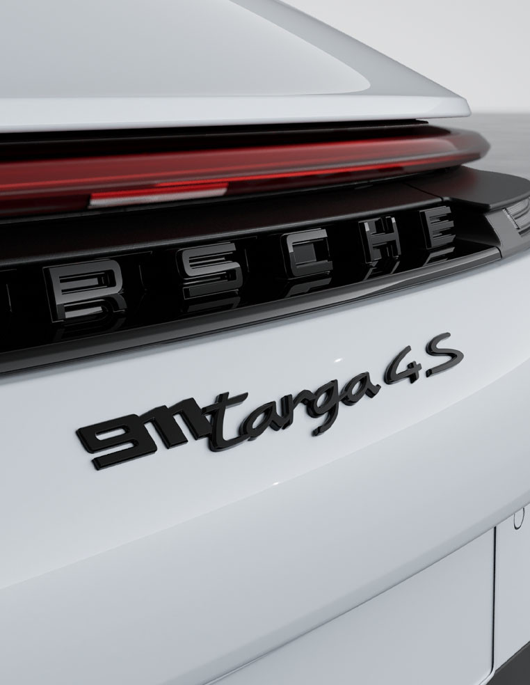 Logo insigne emblème monogramme arrière Porsche 911 Targa 992 noir brillant