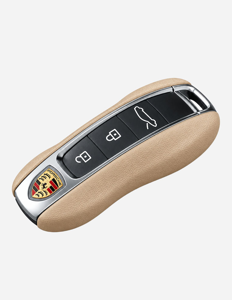 Coque de clé en cuir beige pour porsche cayenne 911 panamera taycan