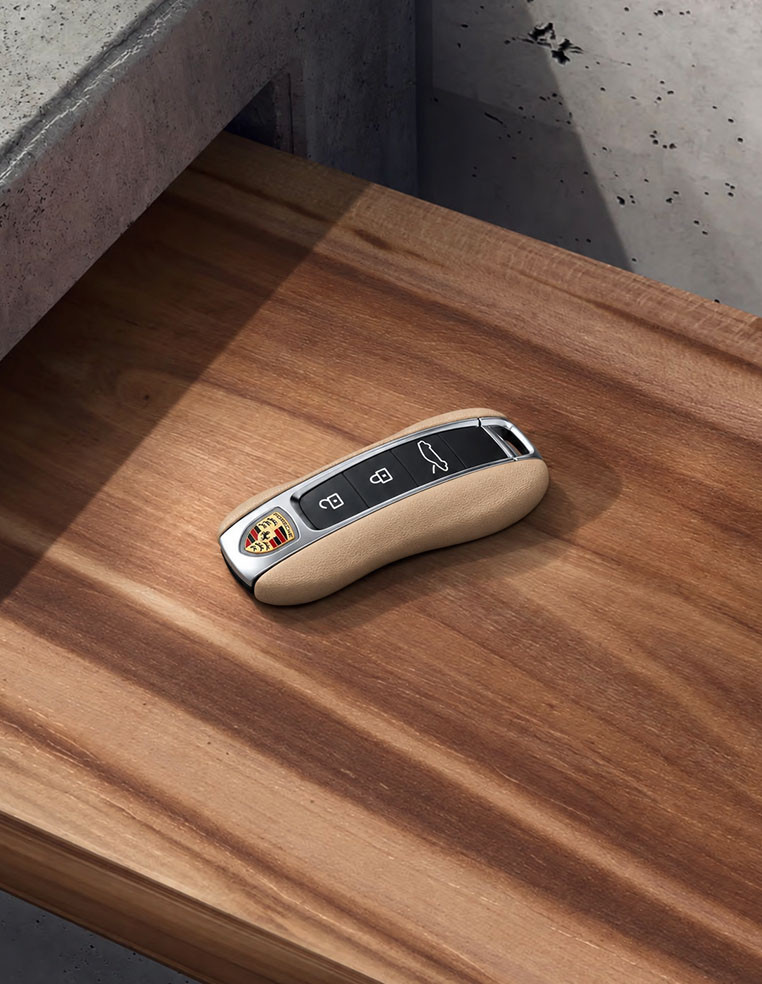 Coque de clé en cuir beige pour porsche cayenne 911 panamera taycan