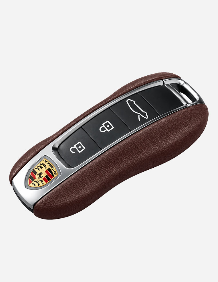 Coque de clé en cuir marron pour Porsche Cayenne 911 panamera taycan