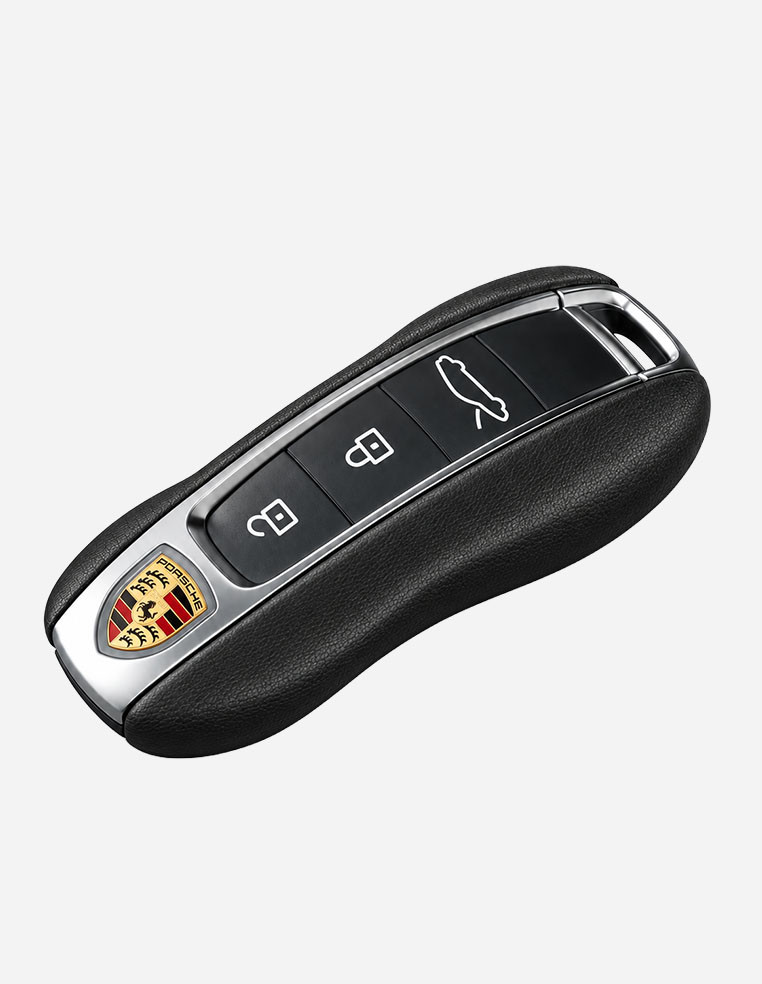 Coque de clé en cuir noir pour porsche cayenne 911 panamera taycan 2